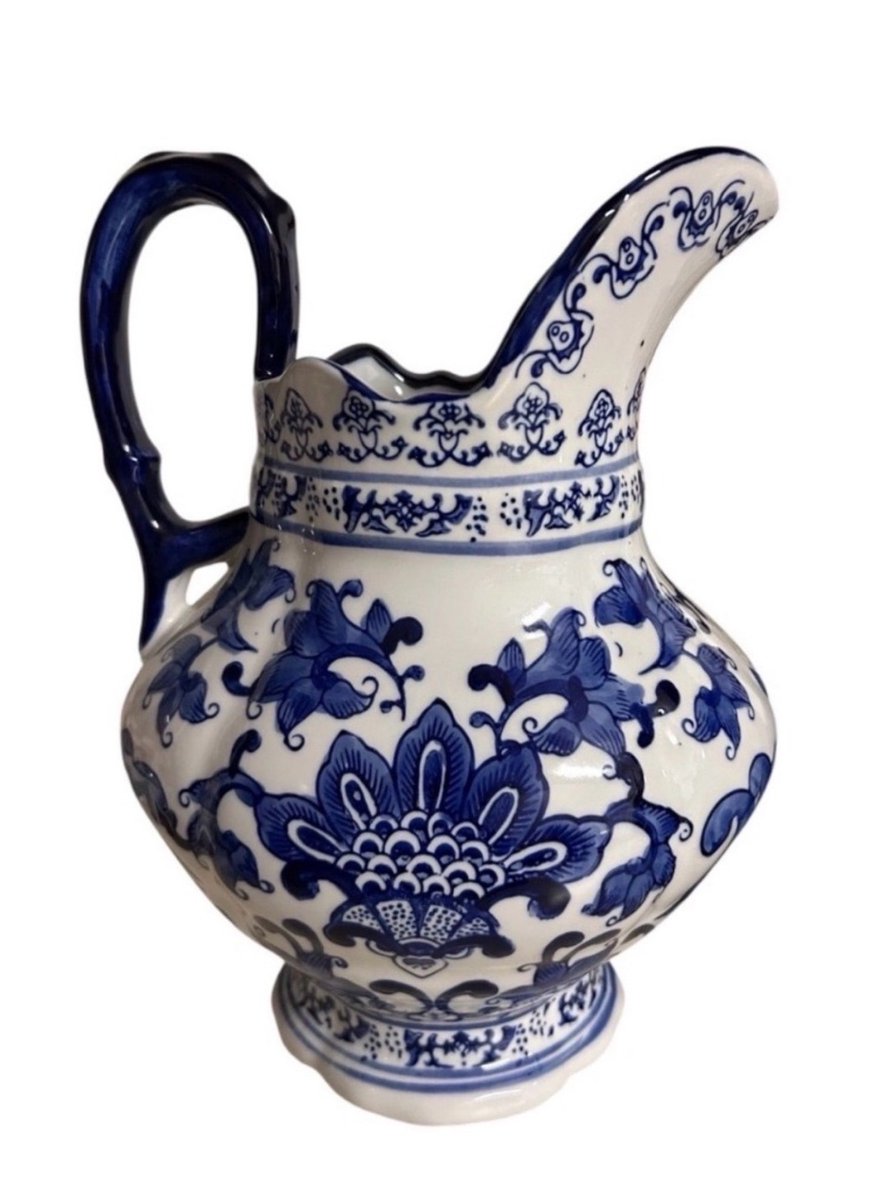 Blue and White Floral Ceramic Porcelain Large Pitcher - Classic